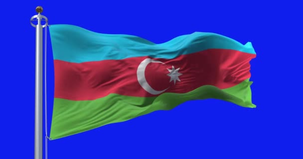 Azerbaycan Ulusal Bayrağı Mavi Ekranda Izole Bir Şekilde Dalgalanıyor Kusursuz — Stok video