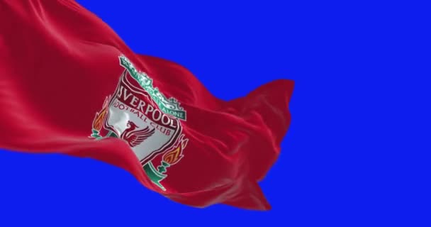 Liverpool June 2023 Liverpool Flag Waving Isolated Blue Screen Seamless — Stock Video