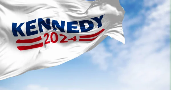 华盛顿特区 2023年4月2日 肯尼迪2024年民主党总统初选 国旗飘扬一个晴朗的日子 民主党初选 说明性编辑3D说明 — 图库照片