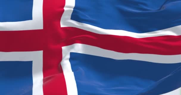 Close Iceland National Flag Waving Blue White Cross Red Cross — Stock Video
