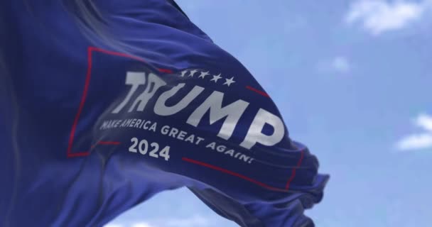 Arlington Usa Juli 2023 Närbild Donald Trump Valkampanj Flagga Viftande — Stockvideo