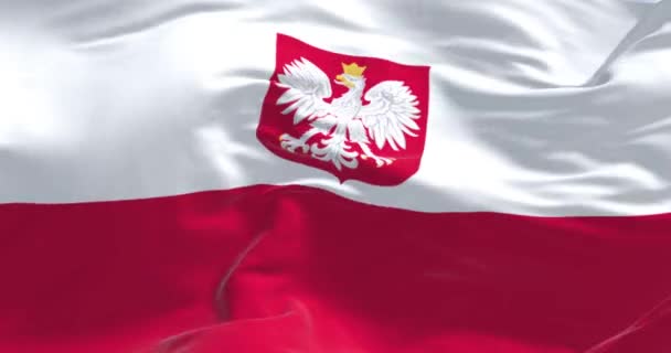 Közelkép Lengyelország Nemzeti Zászló Integetett Két Vízszintes Csík Felül Fehér — Stock videók