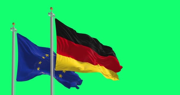 ドイツと欧州連合の旗が晴れた日を振った 1958年1月からEu加盟 シームレス3Dレンダリングアニメーション グリーン スクリーン クロマキー スローモーションループ 4Kについて — ストック動画