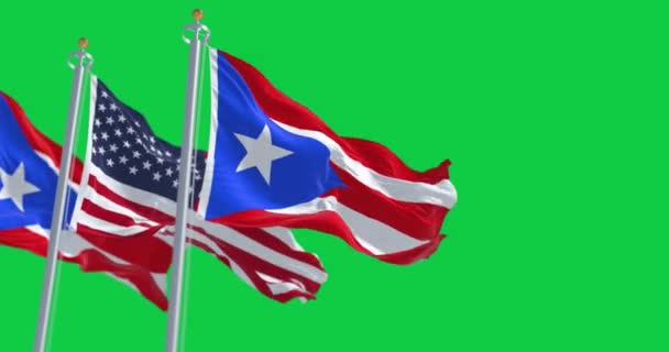 Bandiere Porto Rico Gli Stati Uniti Sventolano Insieme Isolati Uno — Video Stock
