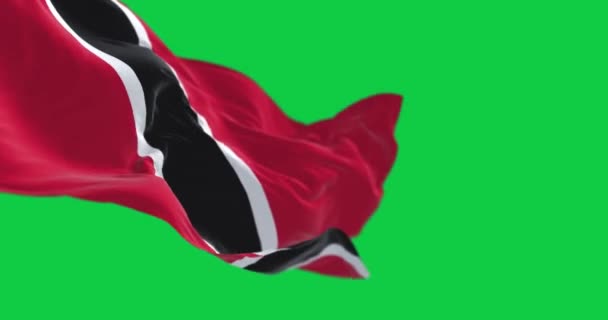 Trinidad Och Tobago Nationella Flagga Viftar Isolerad Grön Bakgrund Sömlös — Stockvideo