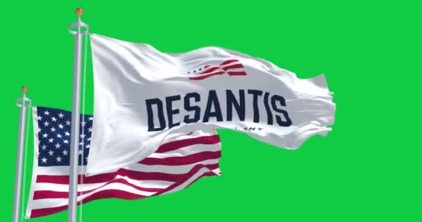 Tallahassee April 2023 Desantis 2024 Republikánus Elnökválasztás Zászlaja Zöld Háttérben — Stock videók