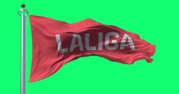 Мадрид Спа Июля 2023 Флаг Лиги Размахивает Изолированным Зеленом Фоне — стоковое видео