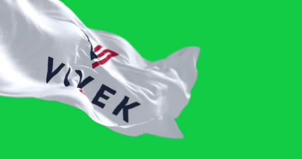 Washington Juni 2023 Vivek Ramaswamy 2024 Presidentvalskampanj Flagga Viftande Isolerad — Stockvideo
