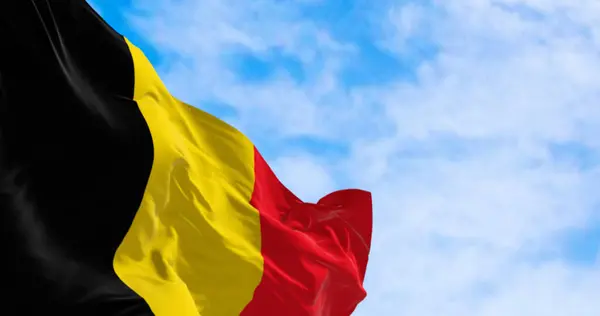 Primo Piano Della Bandiera Nazionale Del Belgio Sventola Una Giornata — Foto Stock