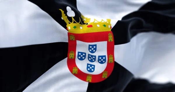 Флаг Сеуты Развевается Ясный День Испанский Автономный Город Черно Белый — стоковое фото
