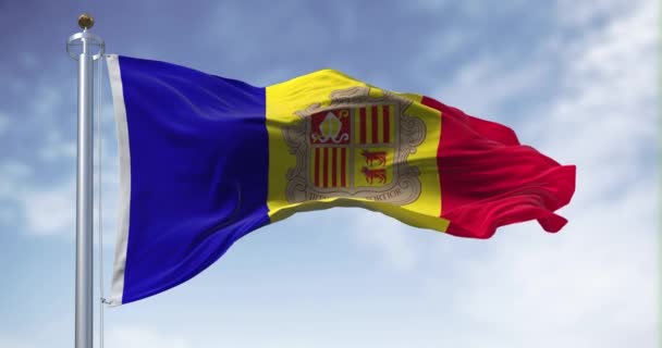 Närbild Den Belgiska Flaggan Viftar Klar Dag Tre Lika Vertikala — Stockvideo