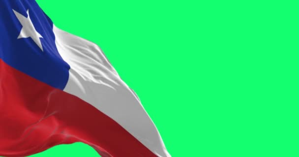 Εθνική Σημαία Της Χιλής Που Κυματίζει Απομονωμένη Πράσινο Φόντο Κόκκινο — Αρχείο Βίντεο