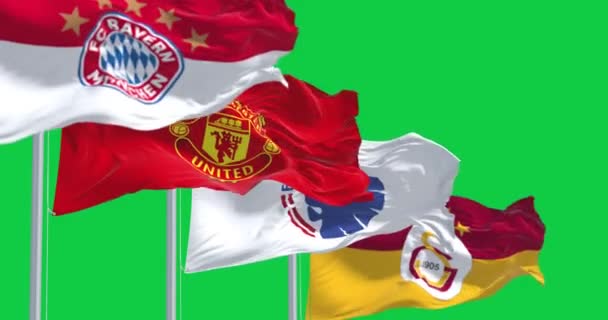 Монако Августа 2023 Флаги Команд Группы Лиги Чемпионов Уефа 2023 — стоковое видео