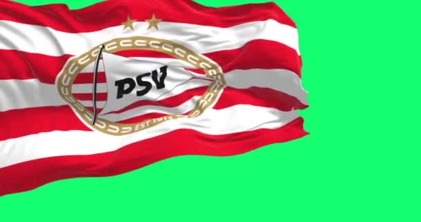Eindhoven Září 2023 Fotbalový Klub Eindhoven Mává Izolovaně Zeleném Pozadí — Stock video