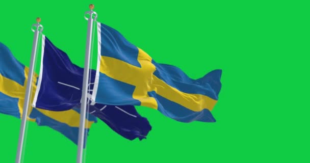 Bruselas Julio 2023 Las Banderas Suecia Otan Ondean Aisladas Sobre — Vídeos de Stock