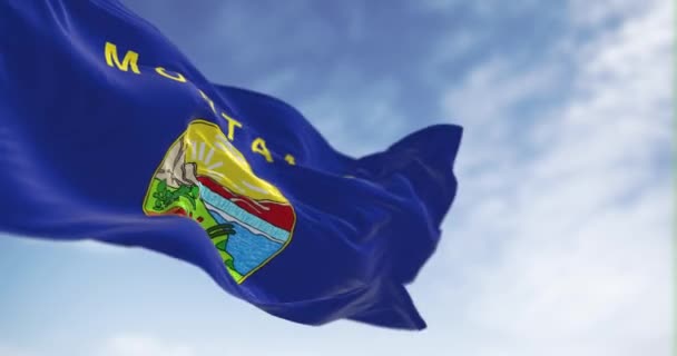 在晴朗的日子里 蒙大拿州的国旗飘扬着风 无缝3D渲染动画 慢动作回圈有选择的重点 — 图库视频影像