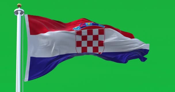 Kroatische Vlag Zwaaiend Geïsoleerd Groene Achtergrond Rode Witte Blauwe Horizontale — Stockvideo