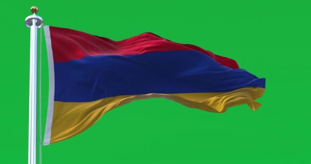 Bandeira Nacional Armênia Acenando Isolado Fundo Verde Três Faixas Horizontais — Vídeo de Stock