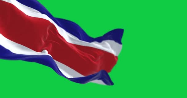 Kostarika Celostátní Vlajka Vlnění Izolované Zeleném Pozadí Bezproblémová Vykreslování Animace — Stock video