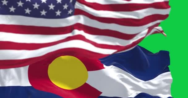 Прапори Колорадо Сша Махають Вітром Ізольовано Зеленому Тлі Безшовна Анімація — стокове відео