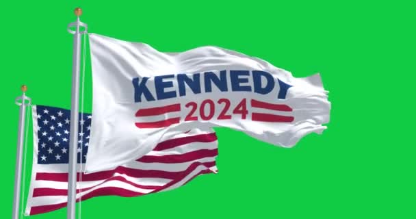 2023年4月12日 美国华盛顿特区 肯尼迪2024年总统初选时 美国国旗飘扬 无缝3D渲染动画 绿色屏幕 慢动作回圈4K — 图库视频影像