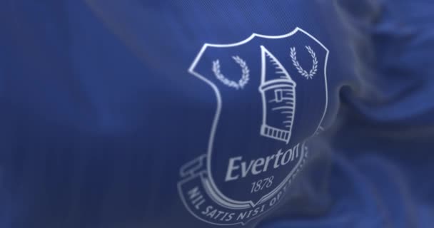 Liverpool Reino Unido Septiembre 2023 Primer Plano Bandera Del Everton — Vídeos de Stock