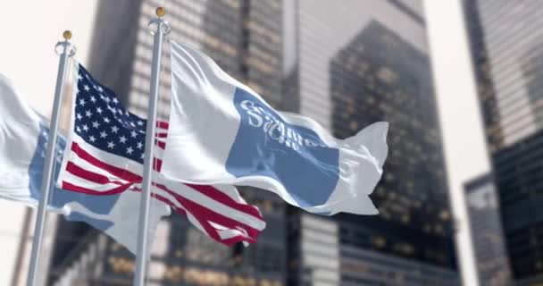 New York Augustus 2023 Goldman Sachs Bank Amerikaanse Vlaggen Wapperen — Stockvideo