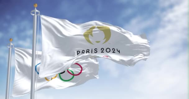 Paris September 2023 Paris 2024 Flagene Vinker Vinden International Sportsbegivenhed – Stock-video