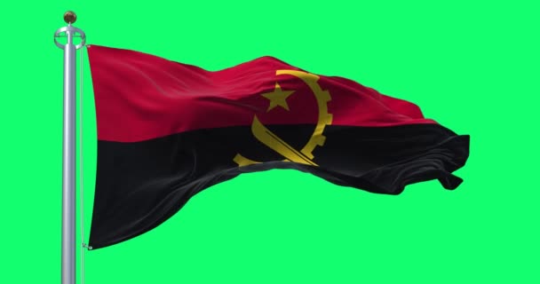 Die Angolanische Nationalflagge Weht Vereinzelt Auf Grünem Hintergrund Nahtlose Renderanimation — Stockvideo