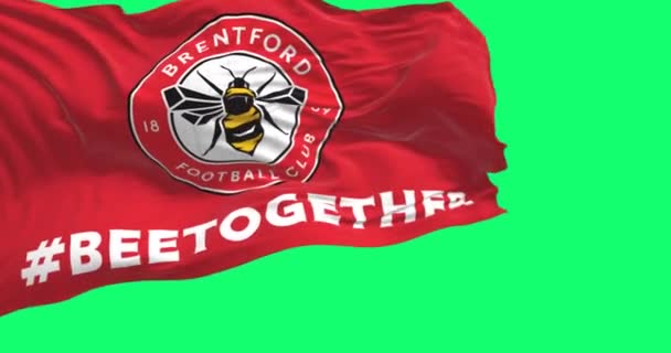 Londres Reino Unido Fevereiro 2023 Bandeira Brentford Football Club Acenando — Vídeo de Stock