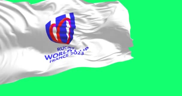 Paris Eylül 2023 Rugby Dünya Kupası 2023 Bayrağı Yeşil Arka — Stok video