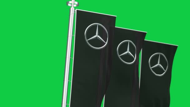 Estugarda Ago 2023 Três Bandeiras Verticais Com Logotipo Mercedes Acenando — Vídeo de Stock