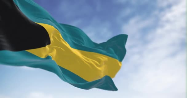 National Flag Bahamas Waving Clear Day Black Triangle Hoist Aquamarine — Stock Video