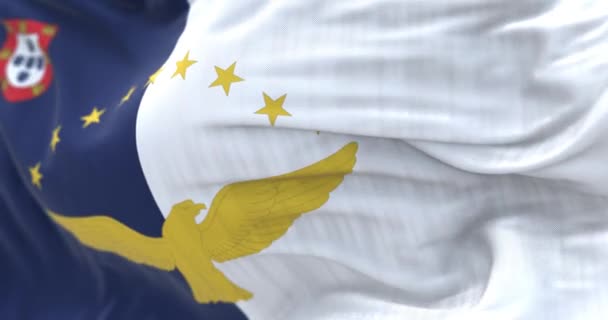 Primer Plano Bandera Las Azores Ondeando Viento Una Las Dos — Vídeo de stock