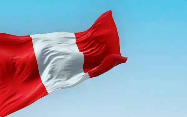 秘鲁国旗在风中飘扬 垂直三带 由两个红色外带和一个白色中间带组成 3D插图渲染 飘扬的面料 — 图库照片