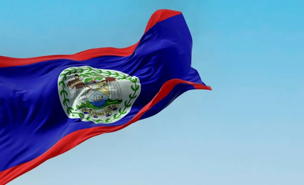 Bandeira Nacional Belize Acenando Vento Dia Claro Campo Azul Listras — Fotografia de Stock