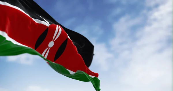 National Flag Kenya Waving Clear Day Black Red Green Bands — Stock Photo, Image