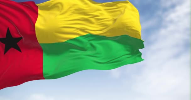 National Flag Guinea Bissau Waving Wind Clear Day Vertical Red — Stock Video