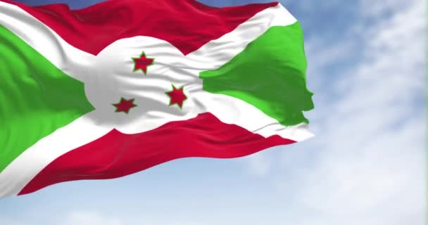 Bandiera Nazionale Del Burundi Sventola Una Giornata Limpida Croce Diagonale — Video Stock