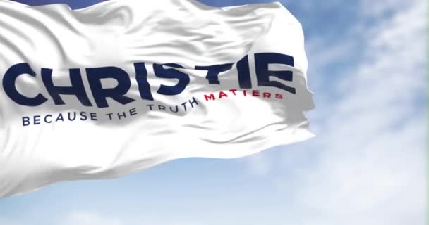 Jersey City June 2023 Chris Christie 2024 Presidential Campaign Flag — Stock Video