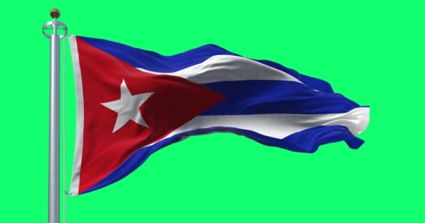 古巴国旗在绿色背景上飘扬 五个蓝白相间的条纹 一个红色三角形 上面挂着一颗白星 无缝3D渲染动画 慢动作回圈飘扬的面料 — 图库视频影像