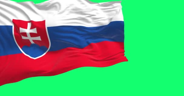 Flaga Narodowa Słowacji Falująca Zielonym Tle Białe Niebieskie Czerwone Paski — Wideo stockowe