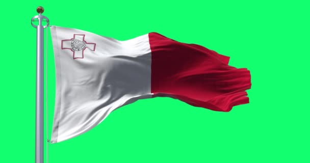 Bandera Nacional Malta Ondeando Aislada Sobre Fondo Verde Animación Renderizado — Vídeo de stock
