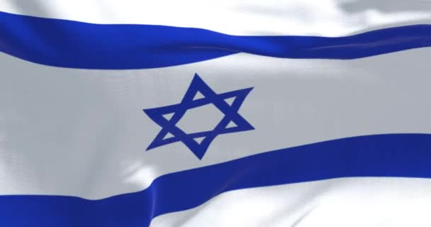 Bandera Nacional Del Estado Israel Ondeando Viento Estrella Azul David — Vídeos de Stock