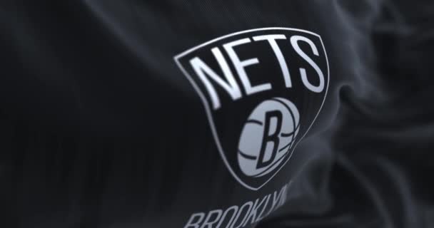 Nova Iorque Eua Setembro 2023 Close Brooklyn Nets Flag Waving — Vídeo de Stock