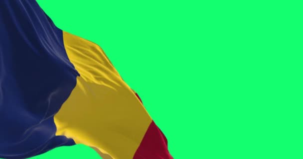 Die Nationalflagge Des Tschad Weht Auf Grünem Hintergrund Vertikale Trikolore — Stockvideo