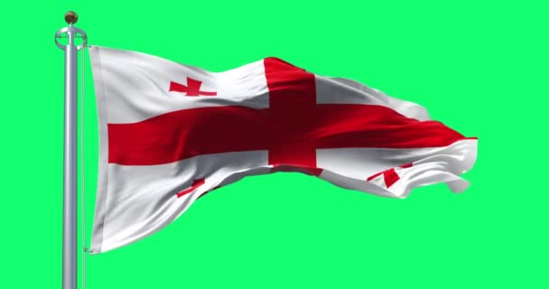 Bandera Nacional Georgiana Ondeando Viento Sobre Fondo Verde Animación Renderizado — Vídeo de stock