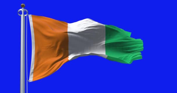 Elfenbenskustens Nationella Flagga Viftar Vinden Blå Bakgrund Tre Lika Vertikala — Stockvideo