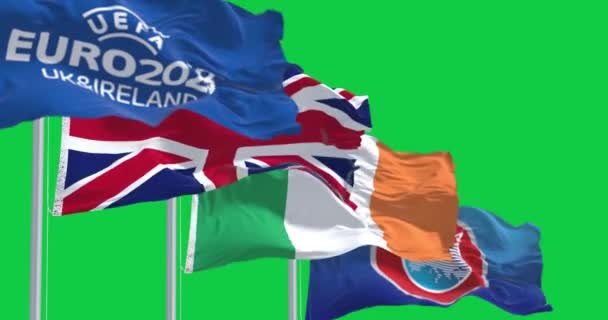 Nyon October 2023 Σημαίες Uefa Ireland Και Euro 2028 Που — Αρχείο Βίντεο