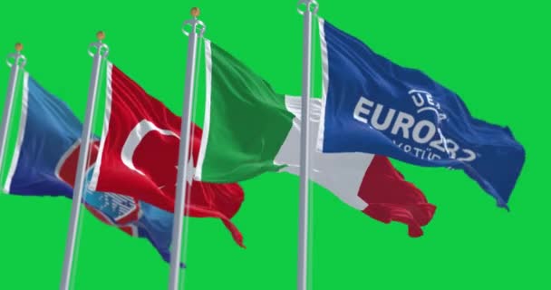 Nyon Oct 2023 Uefa Törökország Olaszország Euro 2032 Zászlók Lobogtatása — Stock videók